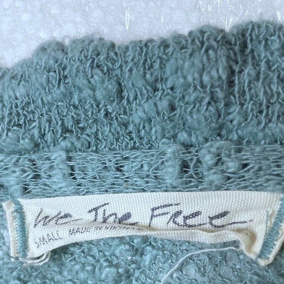 We The Free People S Blue Ocean Air Hacci Pullover Knit Top Lightweight V-Neck - Picture 2 of 10